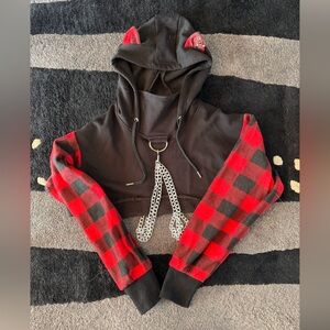 Current Mood Plaid Cropped Hoodie with Chain